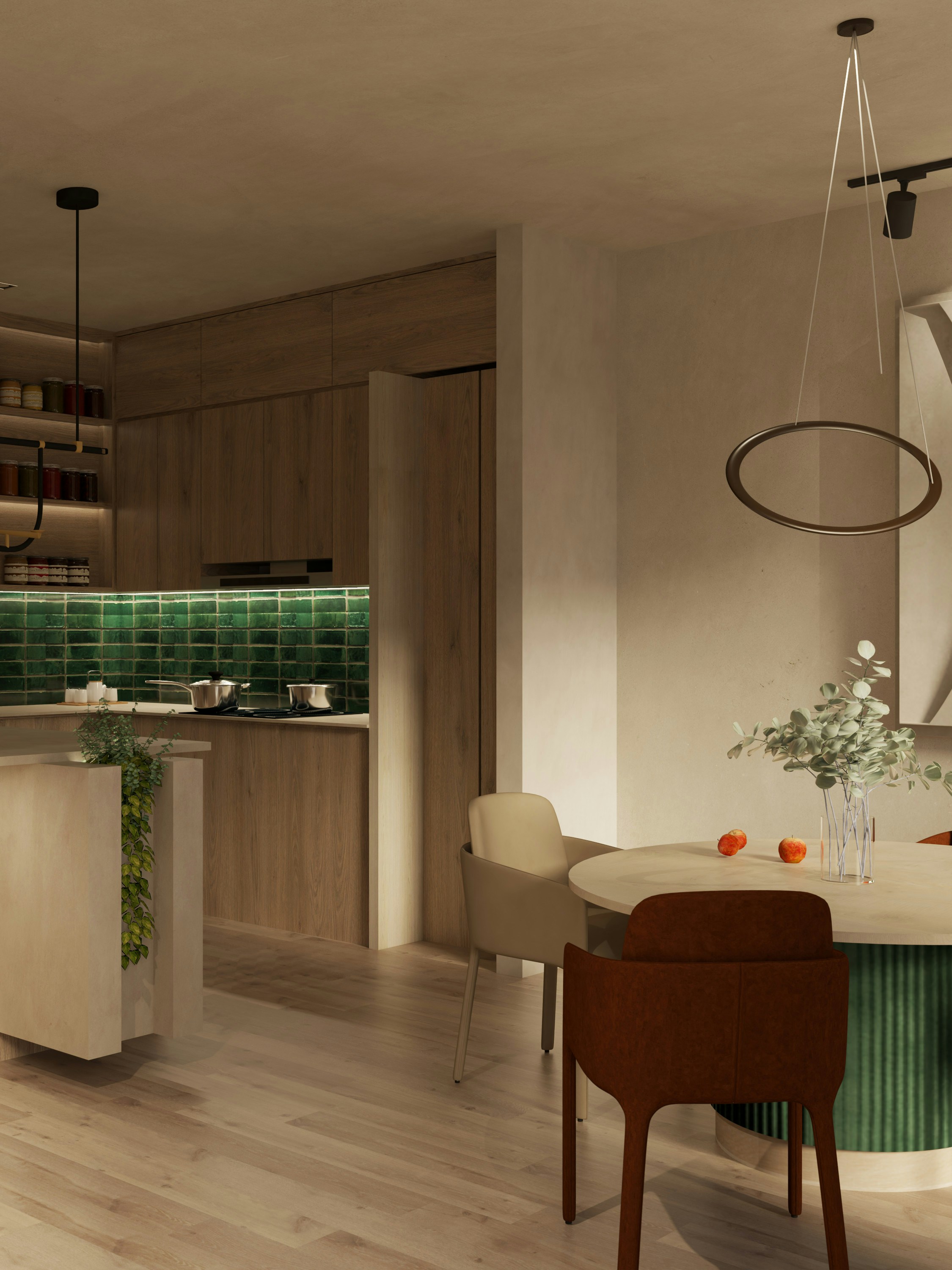 Cuisine et salle à manger livrées, éclairage sous meubles